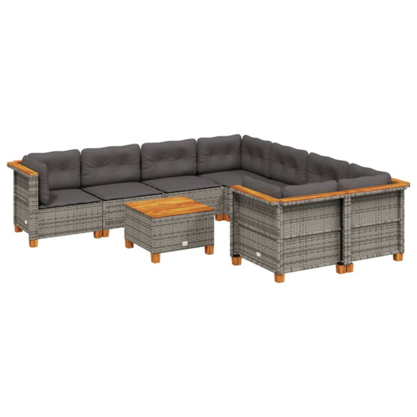 Set de muebles de jardín 9 pzas y cojines ratán sintético gris M 2