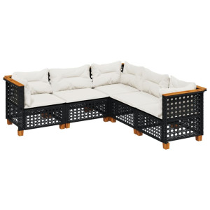 Set de muebles de jardín 5 pzas y cojines ratán sintético negro H