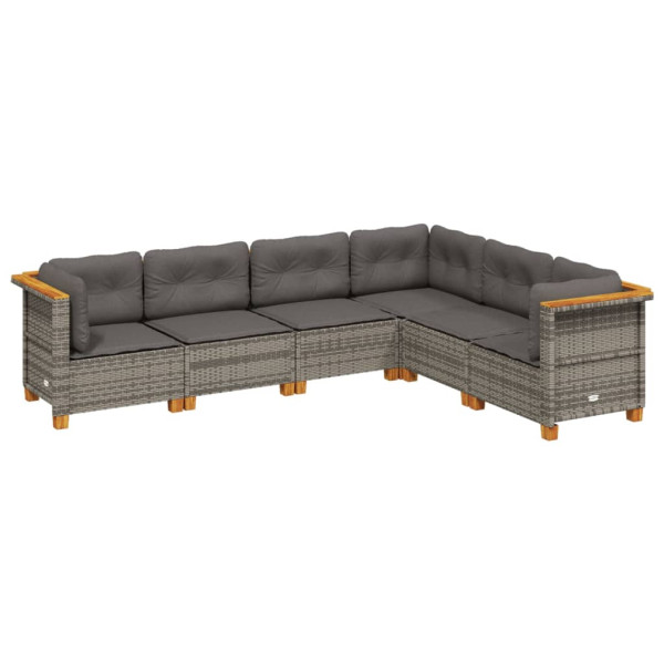 Set de muebles de jardín 6 pzas y cojines ratán sintético gris M 2