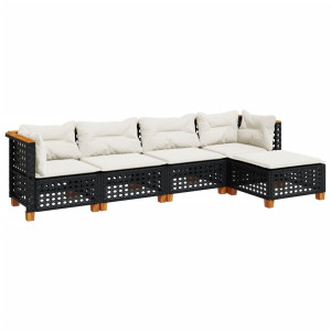 Set de muebles de jardín 5 pzas y cojines ratán sintético negro H