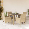 Set comedor jardín 5 pzas cojines ratán sintético vidrio beige 1