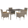Set comedor jardín 5 pzas y cojines ratán sintético vidrio gris 2