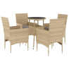 Set comedor jardín 5 pzas cojines ratán sintético vidrio beige 2