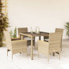 Set comedor jardín 5 pzas cojines ratán sintético vidrio beige 1