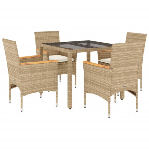5 pcs conjunto jantar jardim com almofadões vime PE/vidro bege H