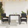 Set comedor jardín 3 pzas cojines ratán sintético vidrio negro 1