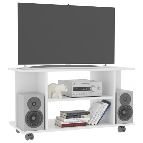 Mueble de TV con ruedas madera contrachapada blanco 80x40x40 cm M 3
