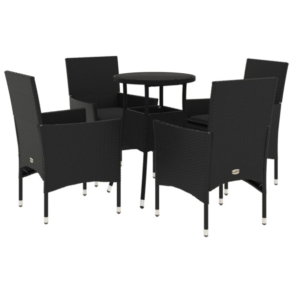 5 pcs conjunto jantar jardim c/ almofadões vime PE/vidro preto M 2