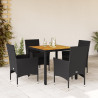 Set de comedor jardín 5 pzas con cojines ratán PE acacia negro 1