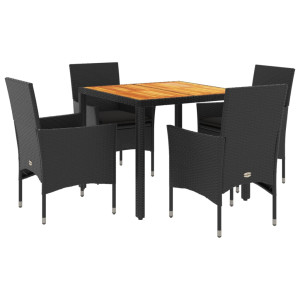 5 pcs conjunto jantar jardim c/ almofadões vime PE/acácia preto H