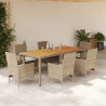 Set de comedor jardín 7 pzas con cojines ratán PE acacia beige 1
