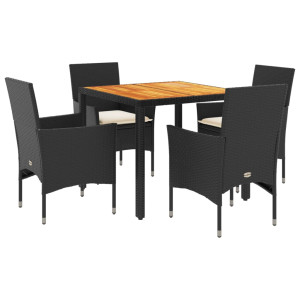 5 pcs conjunto jantar jardim c/ almofadões vime PE/acácia preto H