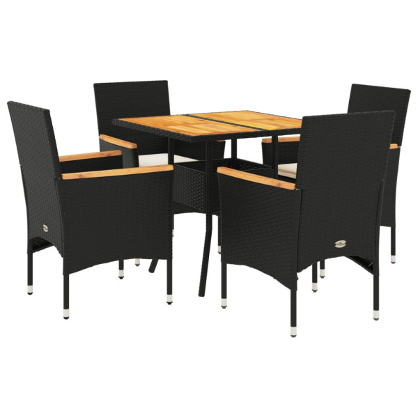 Set de comedor jardín 5 pzas con cojines ratán PE acacia negro M 2