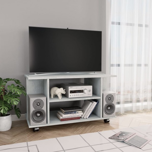 Mueble de TV con ruedas contrachapada gris hormigón 80x40x40 cm D