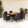 Set de comedor jardín 7 pzas con cojines ratán PE acacia negro 1