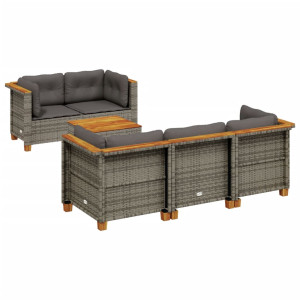 Set de muebles de jardín 6 pzas y cojines ratán sintético gris H