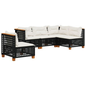 Set de muebles de jardín 5 pzas y cojines ratán sintético negro H