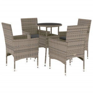 5 pcs conjunto jantar jardim c/ almofadões vime PE/vidro cinza H