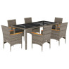 Set comedor jardín 7 pzas y cojines ratán sintético vidrio gris 2