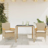 Set comedor jardín 3 pzas cojines ratán sintético vidrio beige 1
