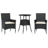 Set comedor jardín 3 pzas cojines ratán sintético vidrio negro 2