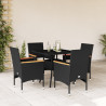 Set comedor jardín 5 pzas cojines ratán sintético vidrio negro 1