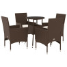 Set comedor jardín 5 pzas cojines ratán sintético vidrio marrón 1