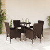 Set comedor jardín 5 pzas cojines ratán sintético vidrio marrón 3