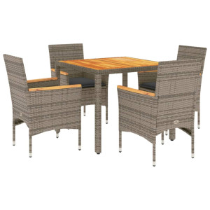 5 pcs conjunto jantar jardim c/ almofadões vime PE/acácia cinza H