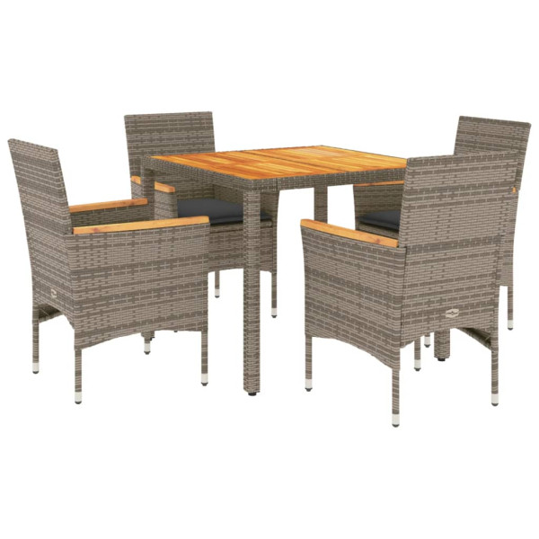 Set de comedor jardín 5 pzas con cojines ratán PE acacia gris M 2