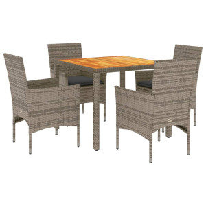 5 pcs conjunto jantar jardim c/ almofadões vime PE/acácia cinza H