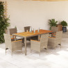 Set de comedor jardín 7 pzas con cojines ratán PE acacia beige 1