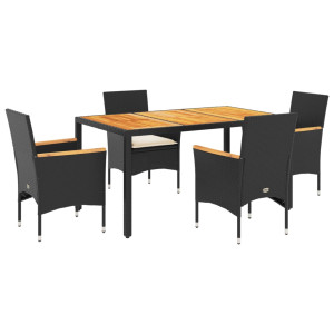 Set de comedor jardín 5 pzas con cojines ratán PE acacia negro H