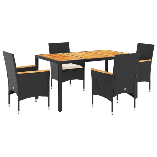 Set de comedor jardín 5 pzas con cojines ratán PE acacia negro M 2