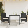 Set comedor jardín 3 pzas cojines ratán sintético vidrio negro 1