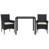 Set comedor jardín 3 pzas cojines ratán sintético vidrio negro 2