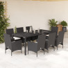 Set comedor jardín 9 pzas cojines ratán sintético vidrio negro 1