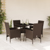 Set comedor jardín 5 pzas cojines ratán sintético vidrio marrón 1
