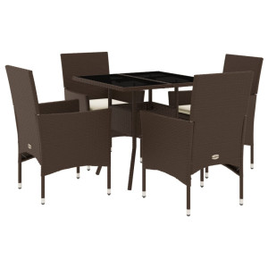 5pcs conjunto jantar jardim c/almofadões vime PE/vidro castanho H