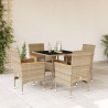 Set comedor jardín 5 pzas cojines ratán sintético vidrio beige 1