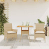 Set de comedor jardín 3 pzas con cojines ratán PE acacia beige 1