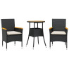 Set de comedor jardín 3 pzas con cojines ratán PE acacia negro 2