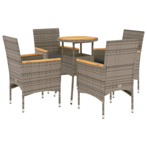 5 pcs conjunto jantar jardim c/ almofadões vime PE/acácia cinza H