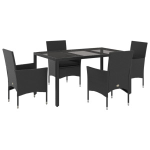 5 pcs conjunto jantar jardim c/ almofadões vime PE/vidro preto H
