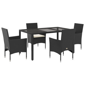 5 pcs conjunto jantar jardim c/ almofadões vime PE/vidro preto H