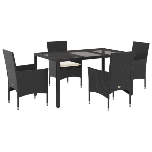 Set comedor jardín 5 pzas cojines ratán sintético vidrio negro M 2