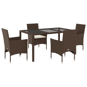 5pcs conjunto jantar jardim c/almofadões vime PE/vidro castanho H