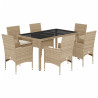 Set comedor jardín 7 pzas cojines ratán sintético vidrio beige 2