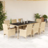 Set comedor jardín 9 pzas cojines ratán sintético vidrio beige 1