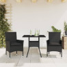 Set comedor jardín 3 pzas cojines ratán sintético vidrio negro 1